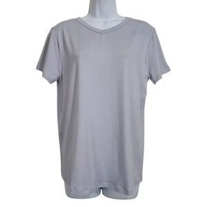 Mia Tess Top M Gray T-Shirt Short Sleeve V-Neck‎ Stretch Basic Casual Neutral